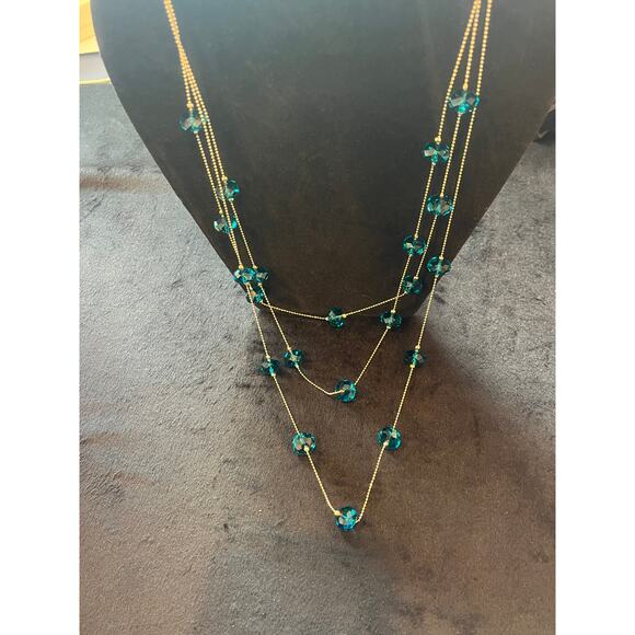 other Jewelry - Blue Faceted Decorative Multi-Strand, Blue Bead and Silver Tone Chain Necklace